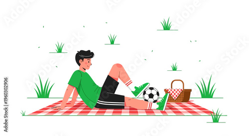 Leisurely Picnic With A Soccer Ball And Basket Outdoors