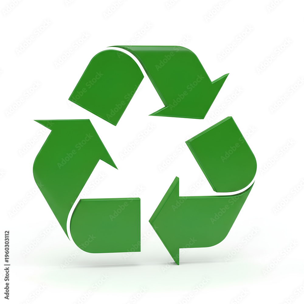Fototapeta premium Green recycling symbol on white background for environmental protection.