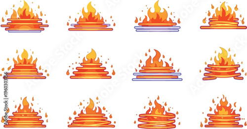 Set of stylized campfire and flame icons, perfect for digital use