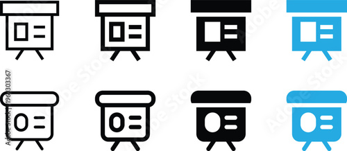 Set of presentation board icons, business presentation slides, lecture screen, vector illustration