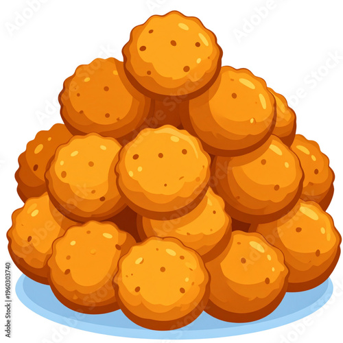 A golden pile of crispy, bite-sized fried snacks stacked on a plate, showcasing their crunchy texture and delicious, savory appeal