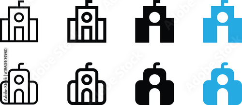 Set of school building icons, vector illustration of educational institution symbols