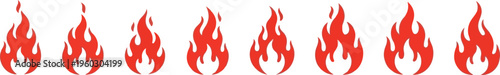 Set of red flames on white background - simple graphic design elements