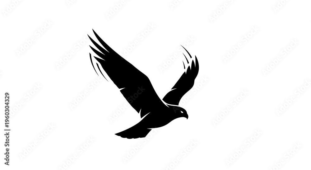 Fototapeta premium Silhouette of a soaring eagle in flight against a white background