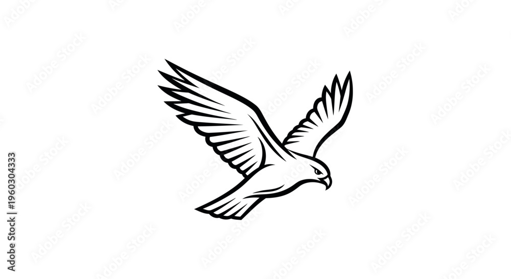 Obraz premium Elegant Hawk Bird Silhouette Flying Isolated White Background Vector