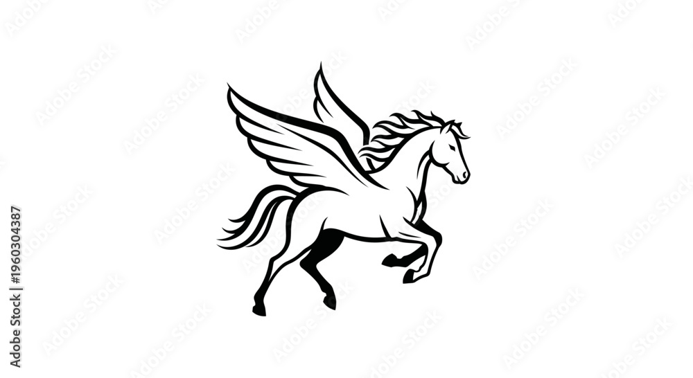 Fototapeta premium Winged Horse Silhouette, Mythical Creature, Pegasus Icon