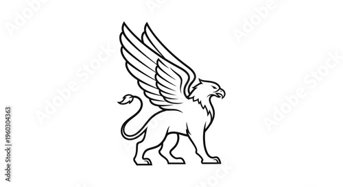 Mythical Griffin Line Art Illustration - Majestic Creature of Legend