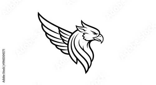 Mythical Griffin Head with Wings Logo Icon