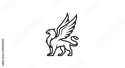 Mythical Griffin Creature Line Art, Majestic Heraldic Symbol, Fantasy Animal Icon