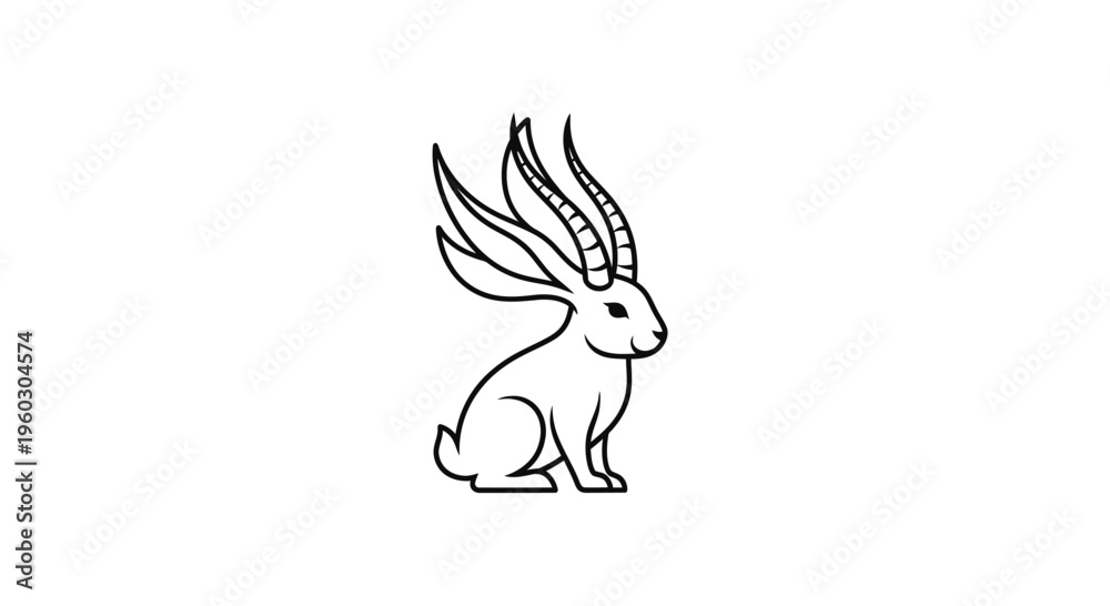 Fototapeta premium Whimsical Rabbit with Antelope Horns Line Art Illustration