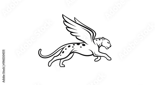 Winged Panther Silhouette with Spots, Mythical Creature, Vector