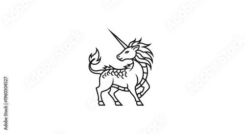 Mythical Unicorn Line Art on White Background