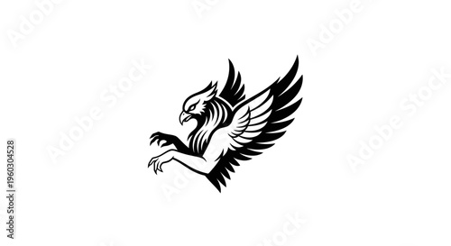 Mythical Griffin Creature Black and White Vector Illustration