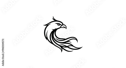 Stylized Eagle Head Silhouette with Flowing Feathers - Vector Art