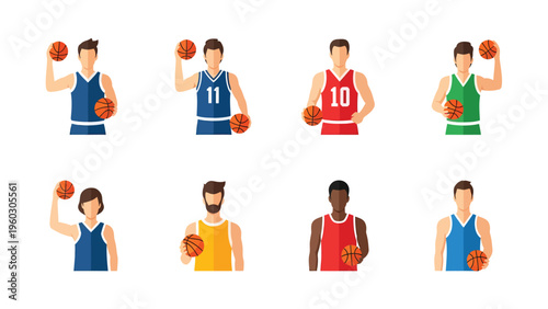 Basketball Player Flat Design Icons Set - Diverse Characters