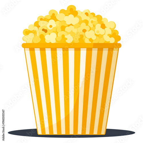 A cheerful bucket of buttery popcorn, overflowing with golden, fluffy kernels, perfect for movie nights and snacking moments