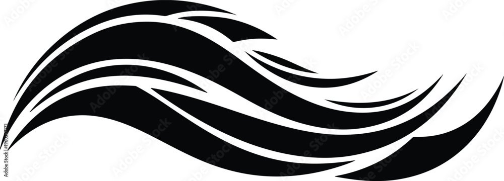 Fototapeta premium Abstract black and white wavy lines forming a fluid shape, representing motion or natural elements