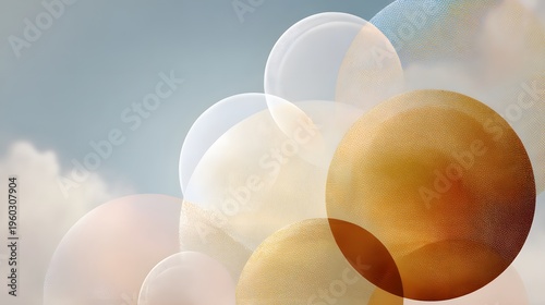 Abstract of overlapping translucent circles with warm tones and soft light effects creating a modern artistic composition