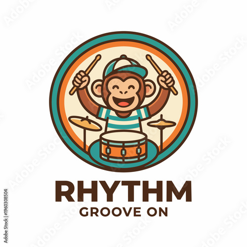 An upbeat monkey energetically playing drums, embodying the spirit of music and joy, perfect for themes about rhythm, fun, and the energetic vibe of musical expression.