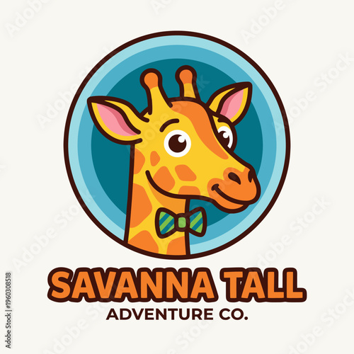 This cheerful giraffe with a bowtie captures attention, representing adventure and joy in a vibrant design that appeals to both children and adults alike.