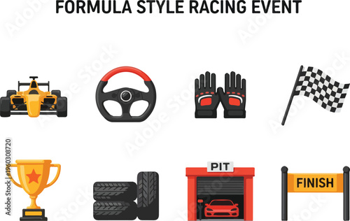 Collection of formula racing event icons for sports and automotive themes