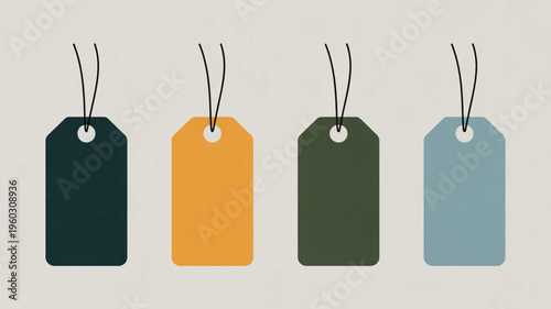 A simple set of blank price tags and labels for shopping and retail use with strings attached for design and sale display