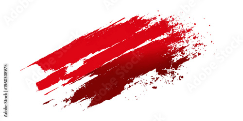 Red paint splashes and ink splats with grunge brush strokes create a textured watercolor stain design featuring blood red splatter drops on an artistic vector illustration backdrop