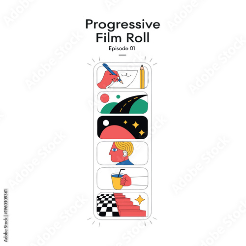 Progressive Film Roll Creative Journey Vector Illustration on white background