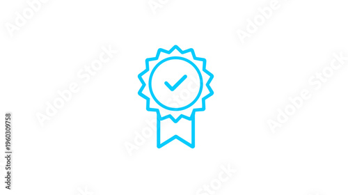 Blue quality guarantee badge icon with checkmark. Certified vector symbol for best choice, approval, success, or premium service.