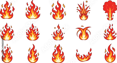 Collection of Different Fire Flame Icons in Various Styles and Sizes
