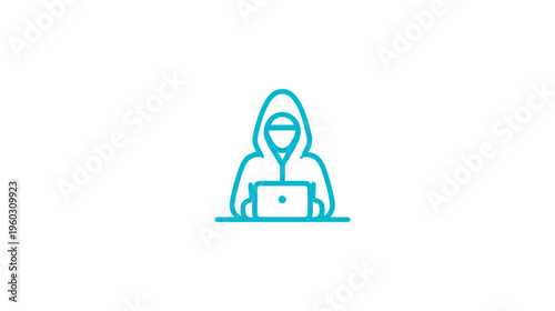 Anonymous Hooded Figure Using Laptop Icon - Cyber Security, Hacking, Data Protection, Online Crime, Digital Threat