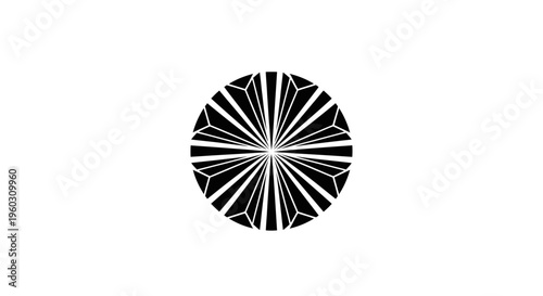 Abstract geometric sunburst pattern on white background, minimalist design, radial symmetry
