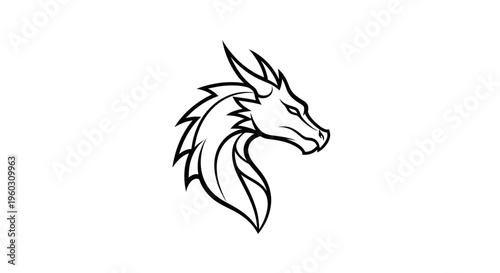 Stylized Dragon Head Tattoo Design, Mythical Creature Illustration