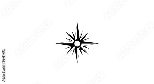 Black compass rose icon on white background, navigational tool, direction symbol