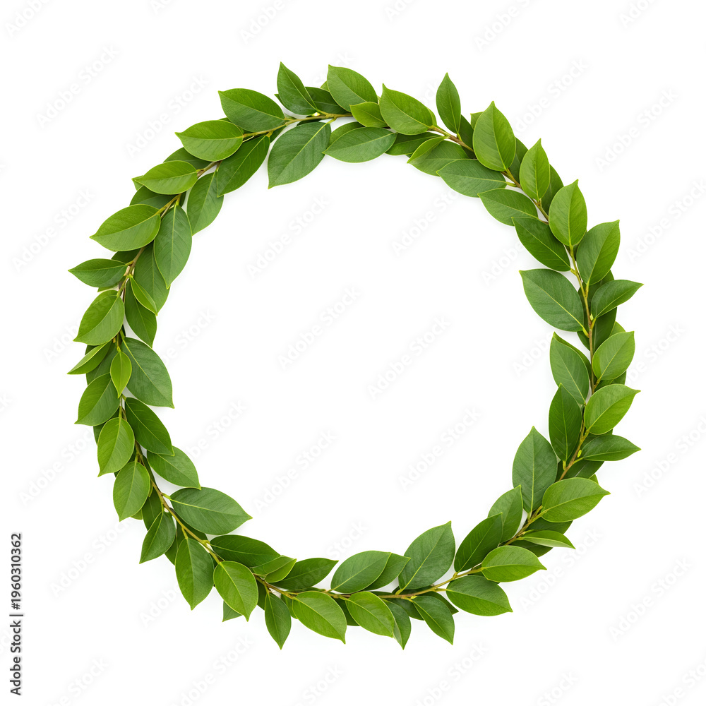Fototapeta premium Green leafy wreath isolated on white background natural decoration.