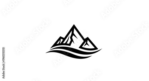 Minimalist Mountain Peak and Wave Logo Icon