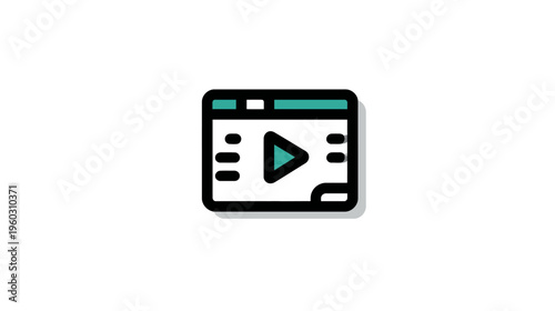 Minimalist video player interface icon with play button. Web media streaming concept for online content, digital applications, and technology.