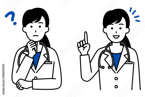 考える/ひらめく医師の女性　セット