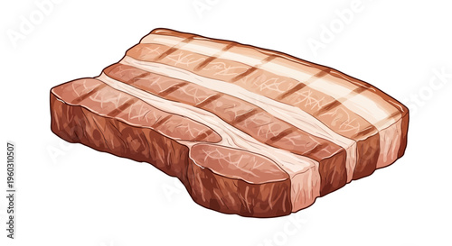 Cooked Bacon Slice Illustration with Grilling Marks