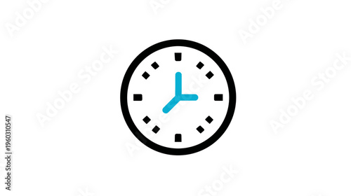 Minimalist black and blue clock icon symbolizing time, deadline, schedule, punctuality, and productivity.