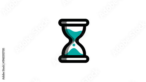 Modern hourglass icon with flowing teal sand. Digital graphic for time management, countdown, waiting, and loading concepts.