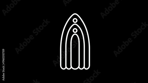 Sleek White Line Art Boat Icon on Black Background for Travel, Water Sports, Nautical Themes, and Recreation