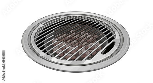 Round Metal Grill with Hot Coals