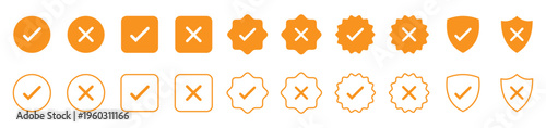 Check mark icon set. Check box icon with right and wrong buttons vector illustration
