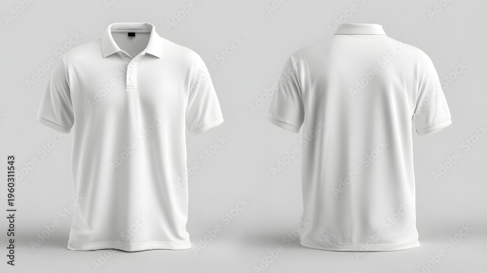 Fototapeta premium Blank White Polo Shirt Mockup Front and Back View.