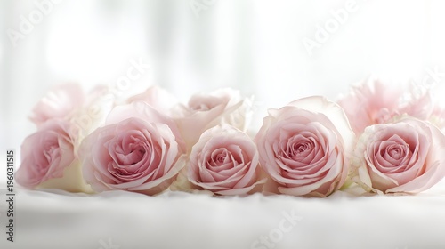 Delicate Pink Roses Arrangement Soft Light Romantic Floral Backdrop.