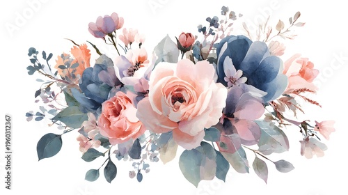 Elegant Watercolor Floral Arrangement with Soft Pastel Hues.