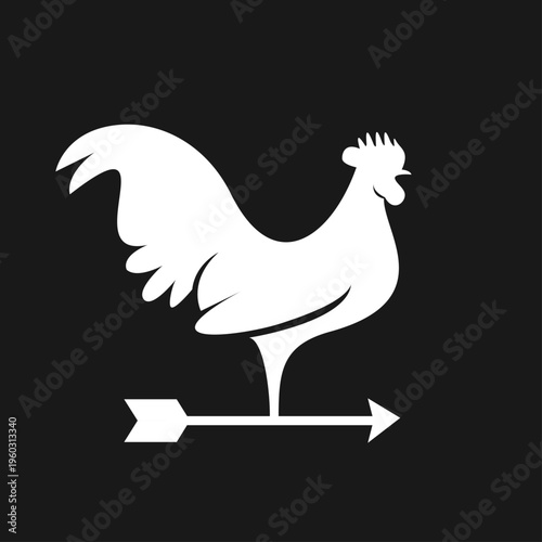 Принти на полотні Classic White Rooster Weather Vane Silhouette Icon with Arrow on Black Backgroun