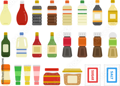 いろいろな、調味料のアイコンのイラストセット