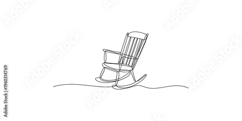 A continuous line drawing of a single rocking chair in a minimalist style illustration furniture